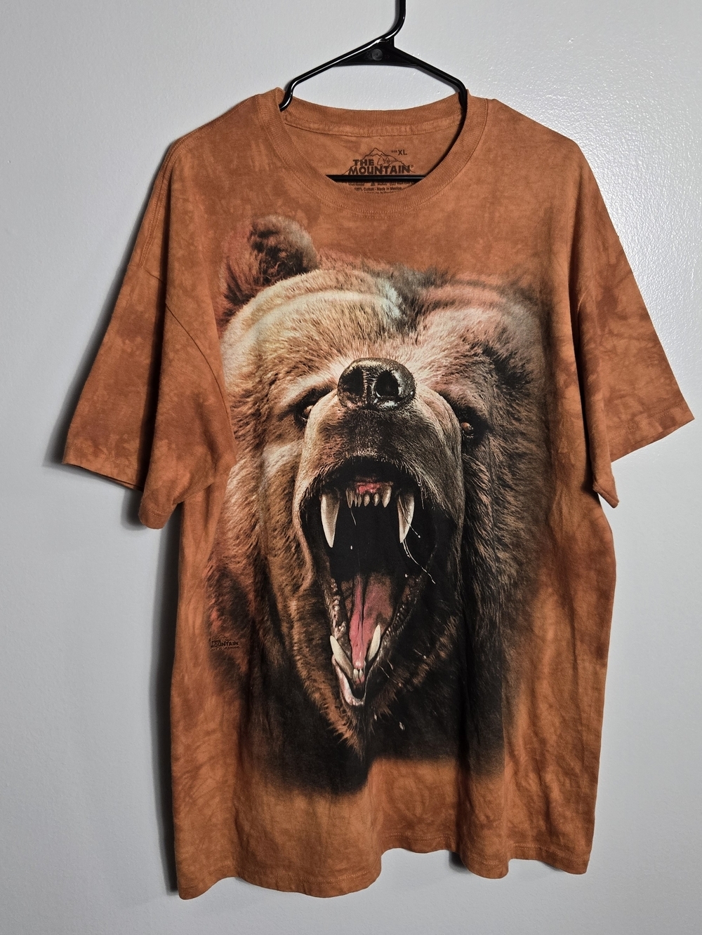The Mountain Brown Grizzly Bear Roaring Graphic Tie Dye Cotton T-Shirt Size XL